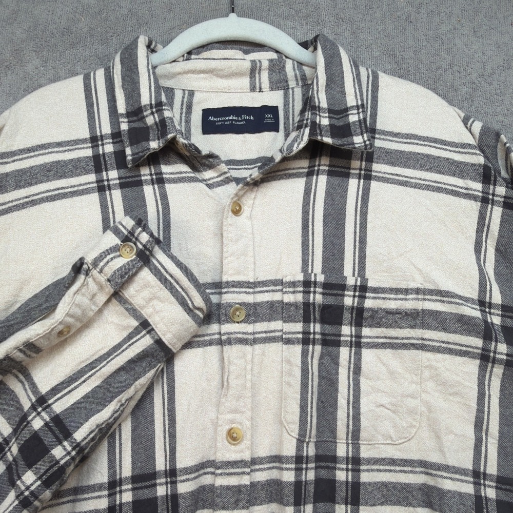 Abercrombie‎ & Fitch Flannel Shirt XXL Beige Plaid Soft AF Casual